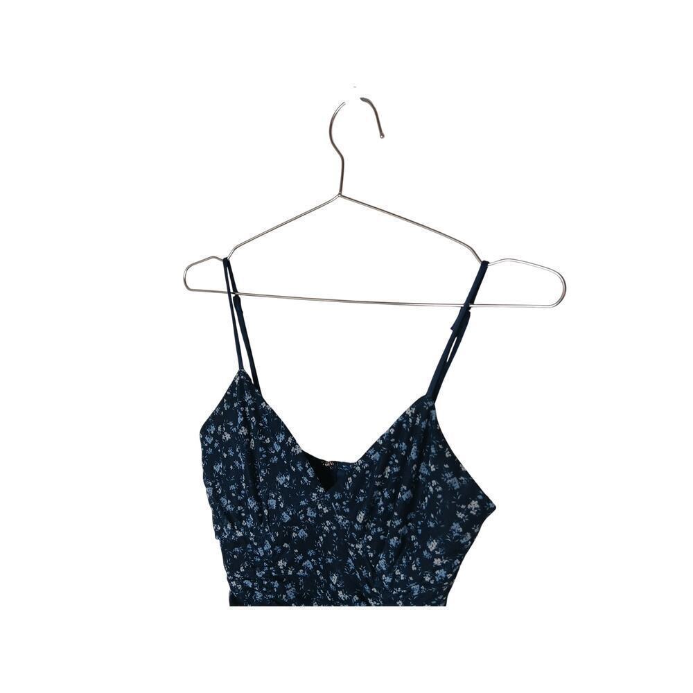Windsor Navy Blue Floral Ruched Mini Dress Sz Small Spaghetti Strap Fully Lined - Picture 12 of 13